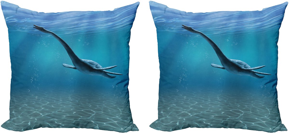 ABAKUHAUS Blauw Sierkussenhoes Set van 2, Aquatic Dinosaurier, Modern Accent Dubbelzijdige Digitale Print, 45x45, Blauw