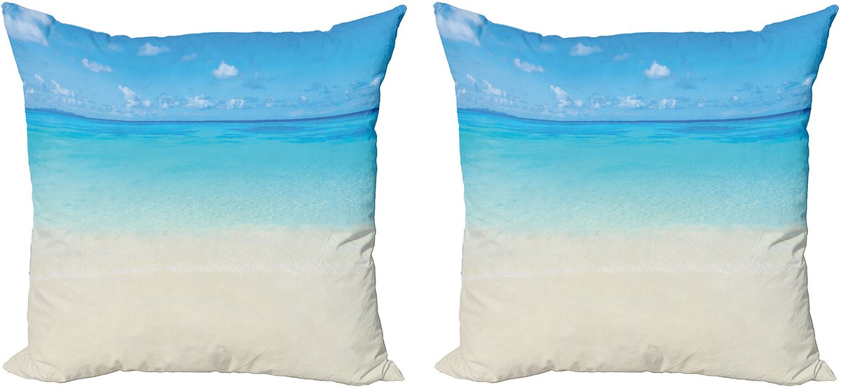 ABAKUHAUS Tropisch Sierkussenhoes Set van 2, Carribean Zee Strand, Modern Accent Dubbelzijdige Digitale Print, 40x40, Crème Marineblauw