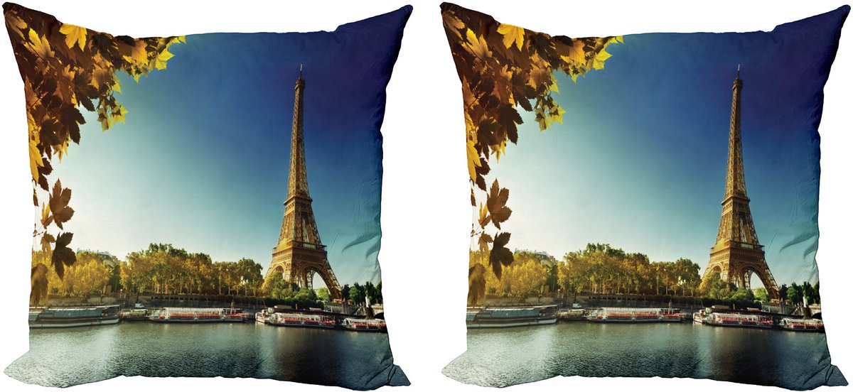 ABAKUHAUS Eiffeltoren Sierkussenhoes Set van 2, Paris met Turm, Modern Accent Dubbelzijdige Digitale Print, 40x40, Aarde Geel Groen Blauw
