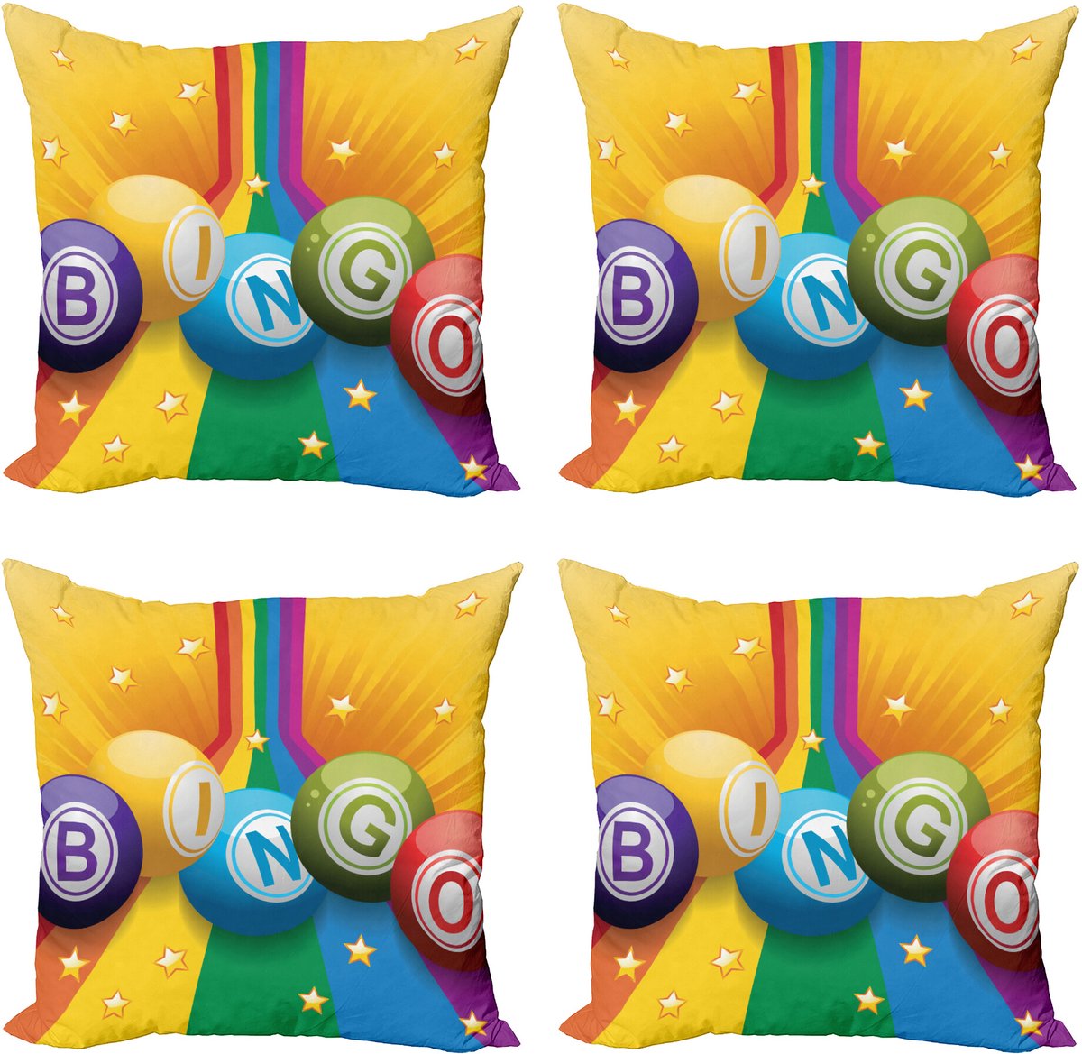 ABAKUHAUS Bingo Sierkussen Kussenhoes 4er Set, Kleurrijke Kugeln Regenboog, Modern Accent Dubbelzijdige Digitale Print, 60 x 60 cm, Meerkleurig