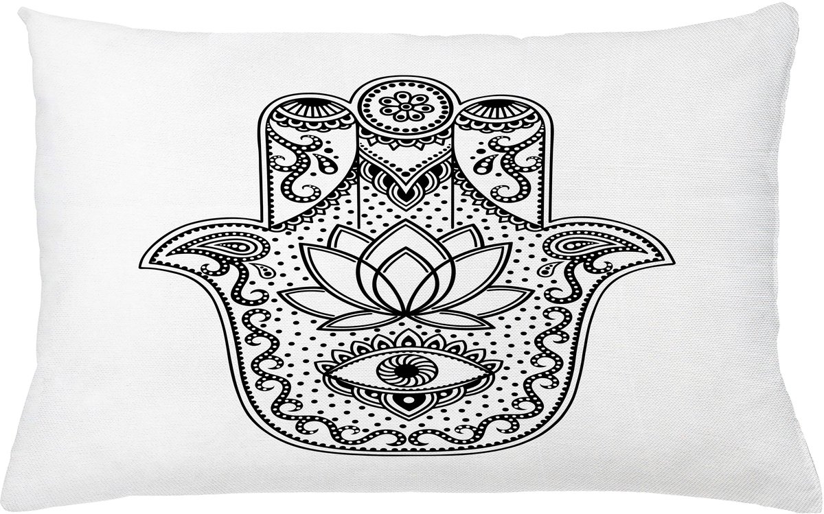 ABAKUHAUS Evil Oog Kussenhoes, Lotus, Wasbare Kleurechte Kussenhoes met Digitale Dubbelzijdige Print en Ritssluiting, 65 x 40 cm, Zwart en Wit
