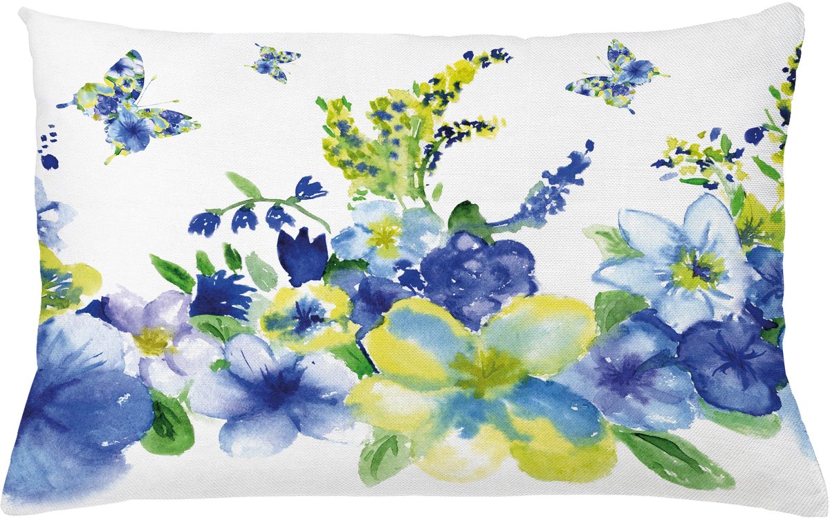 ABAKUHAUS Bloemen Kussenhoes, Lente-Blüte, Kussenhoezen met Dubbelzijdige Print Kleurecht Wasbaar en Ritssluiting, 65 x 40 cm, Königsblau Lindgrün