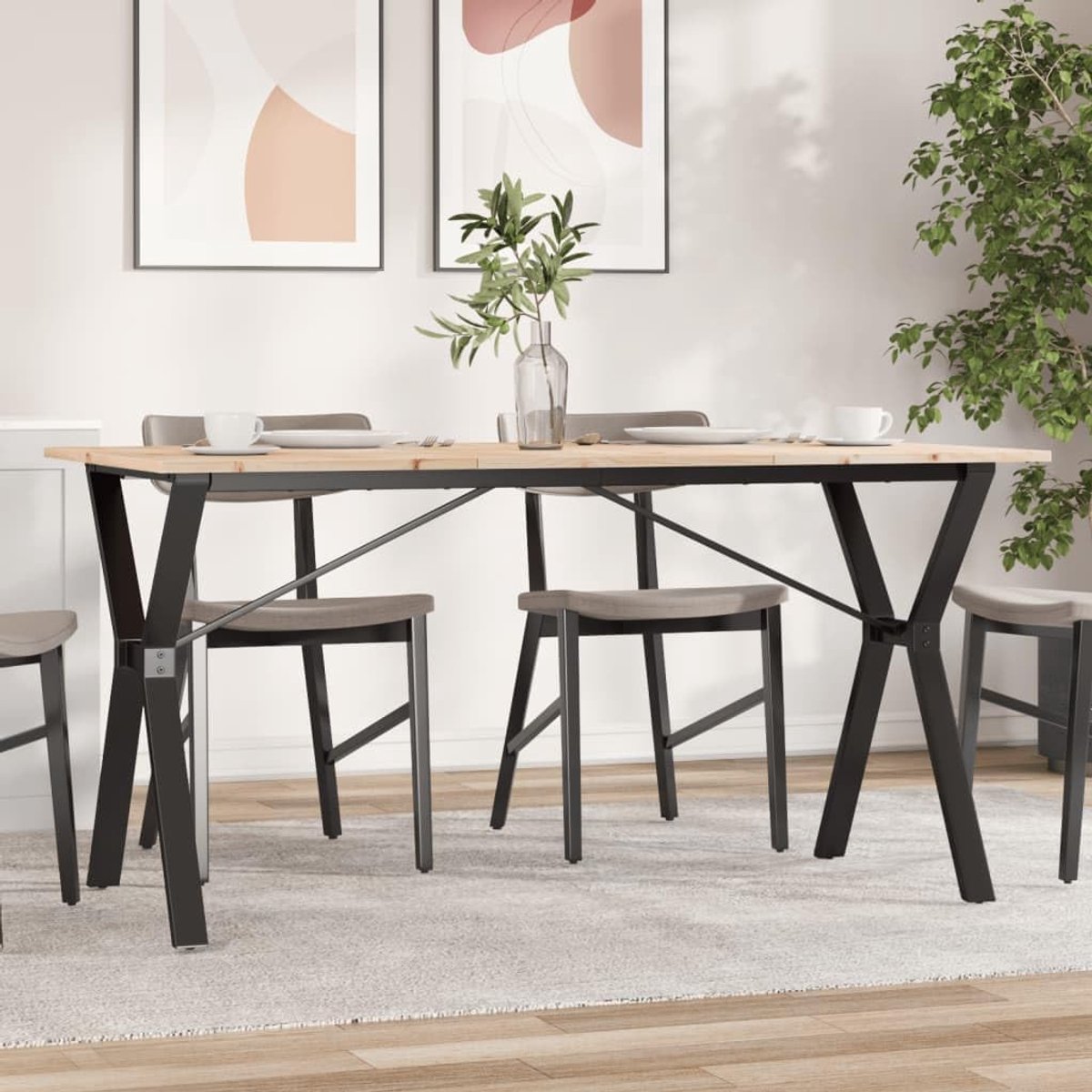 Eettafel Y-frame, 160 x 80 x 75 cm, massief grenen en staal, robuuste tafel met Y-frame en massief grenenhouten plaat voor dagelijks gebruik