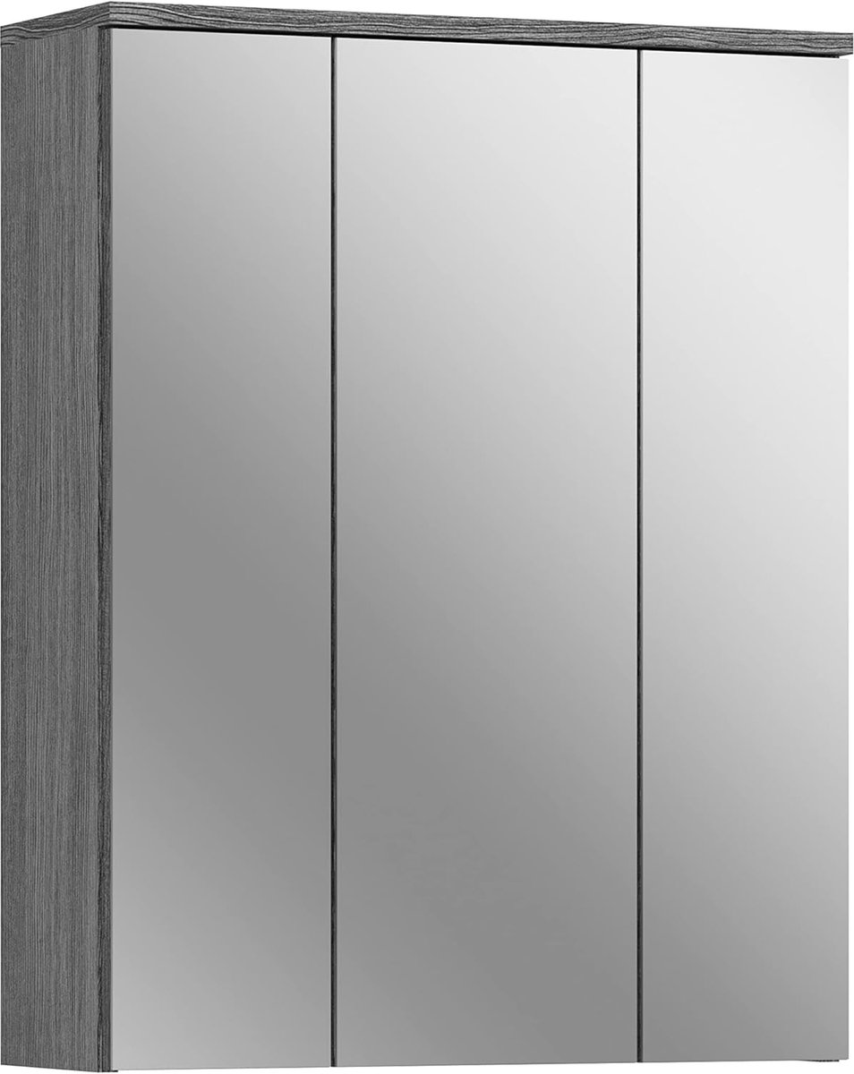 Xonox.home Badkamer Blake spiegelkast, badkamerspiegelkast, spiegelkast voor badkamer, badkamerspiegelkast in rookzilver, Nb.ca. 60 x 77 x 21 cm met groot spiegeloppervlak