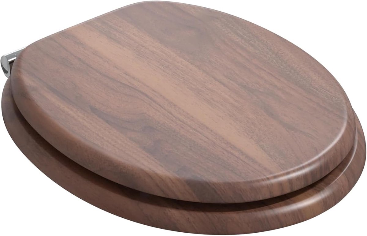 Soft-Close 3414531 Toiletbril, 2 stuks, bruin, 44 x 38 cm, MDF-plaat, toiletdeksel, ovaal, wc-bril, wc-deksel, softclosemechanisme