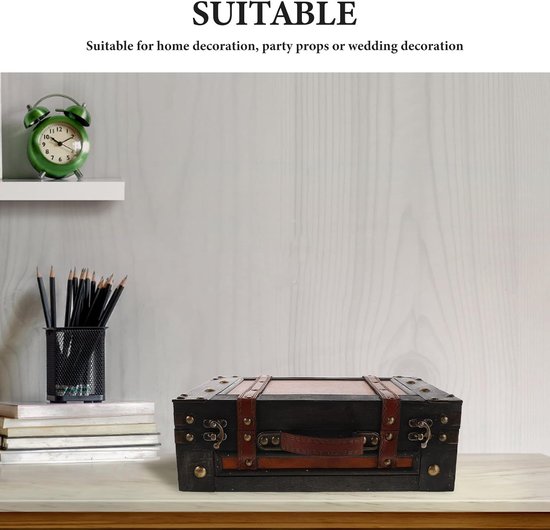 Houten schatkist - Decoratieve opbergdoos - Retro houten koffer met handvat - voor souvenirs Antieke koffer Piratenkist voor feestaccessoires — afbeelding 3