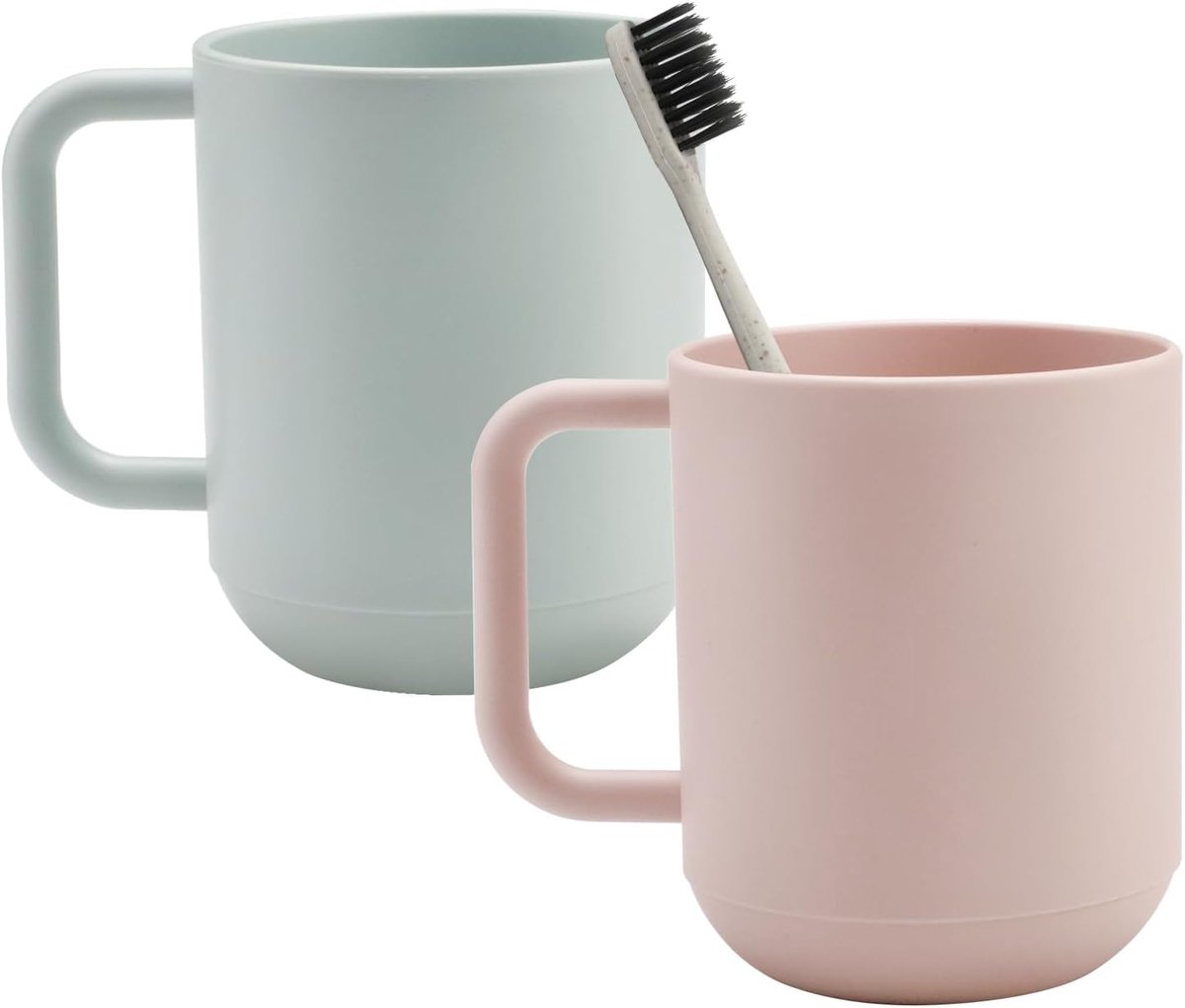2 stuks dikke tandenborstelbekers van kunststof, beker met handvat, 400 ml, onoplosbaar, herbruikbare tandenborstelhouder, badkamer, tandenborstelhouder, multifunctionele tandenborstelbeker voor