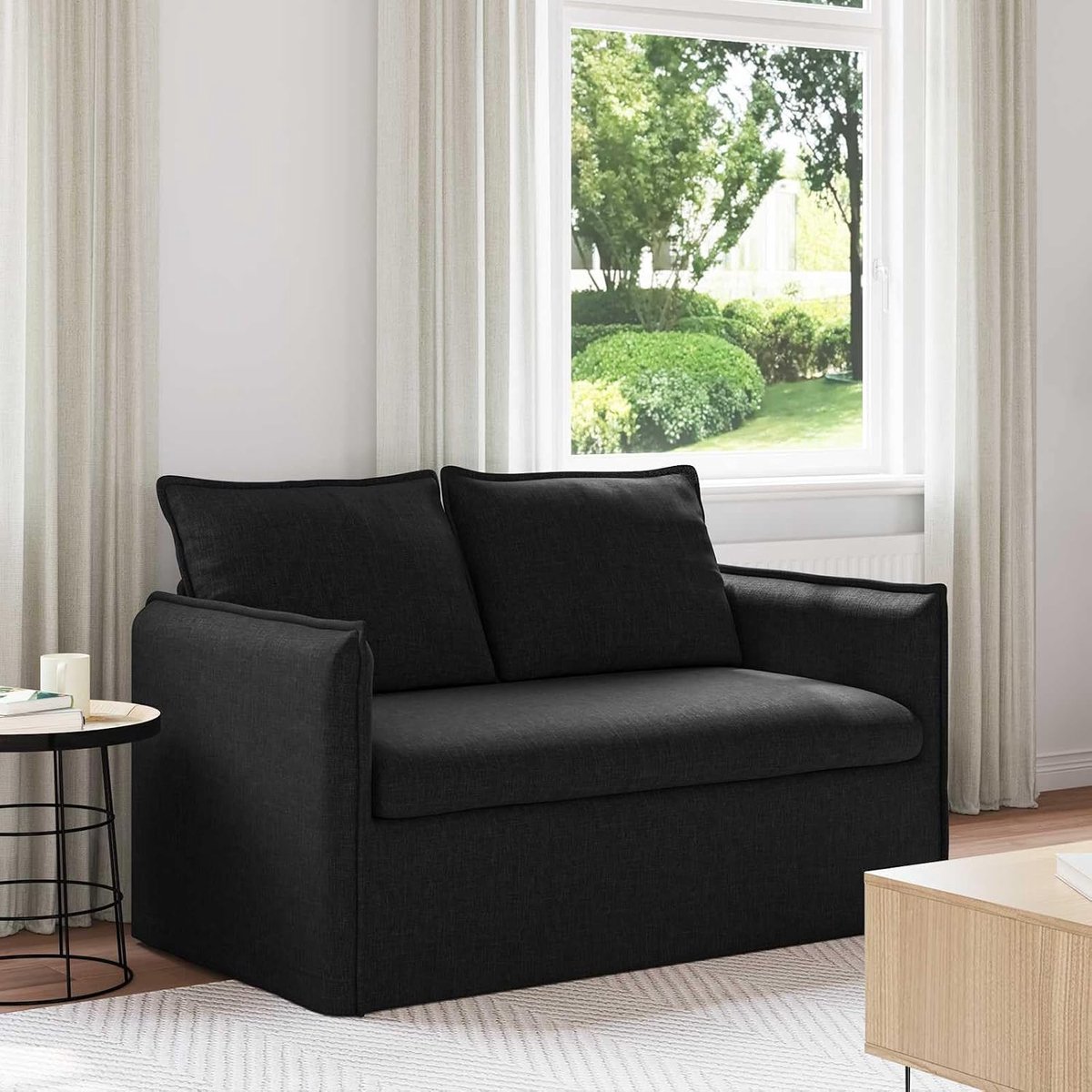 Sofa 120 cm zwart metaal moderne rechthoekige bank met metalen frame en armleuningen voor woonkamer en slaapkamer modulair opstelbaar ergonomisch design