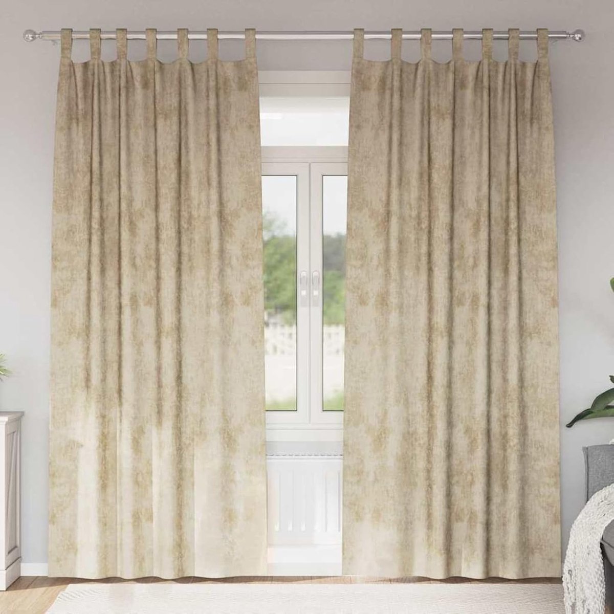 Velours gordijnen, 2 stuks met ringen, crème, 225 x 140 cm, plissérolgordijn, jaloezie, inkijkbescherming, zonwering, kant-en-klaar plissé rolgordijn