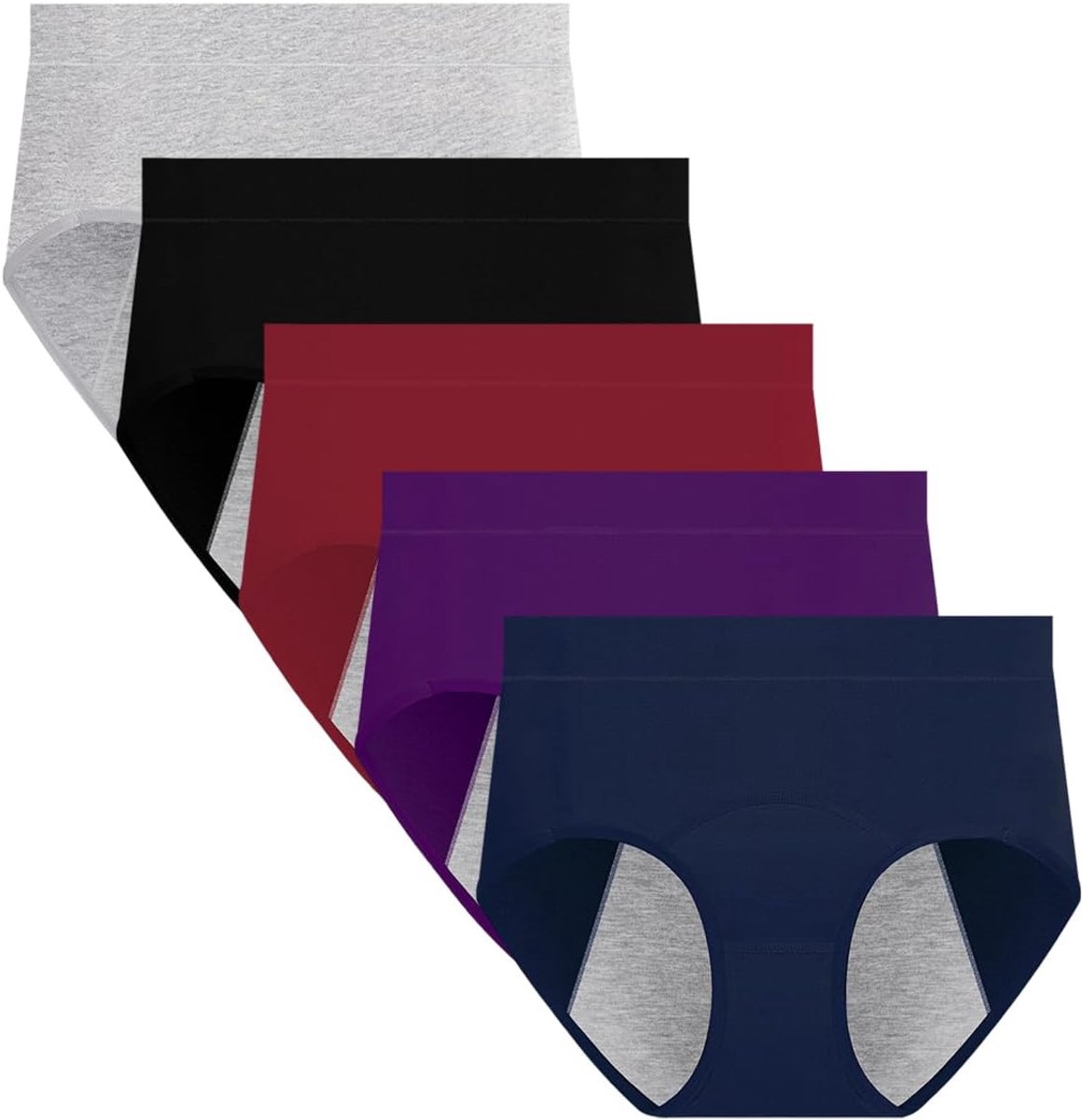 Menstruatie-ondergoed voor vrouwen, gemiddelde taille, menstruatieslip, lekvrije slip voor lichte menstruatie, 5 stuks (met maandverband of tampon gebruiken)