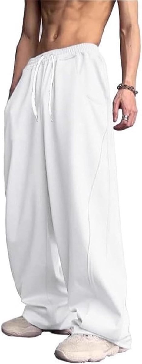 Baggy joggingbroek voor heren, elastische taille, trekkoord, werkbroek, effen, wijde pijpen, cargobroek, casual, Y2K, outdoorbroek