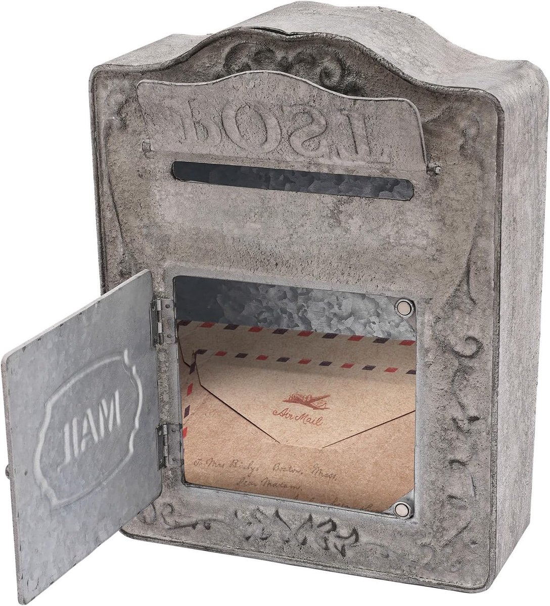 Vintage van ijzer, wandbrievenbus, antieke woondecoratie, brievenbussen voor buiten, rustiek, voor thuis, restaurants, kantoren en posten, 26 x 9,5 x 34 cm, grijs