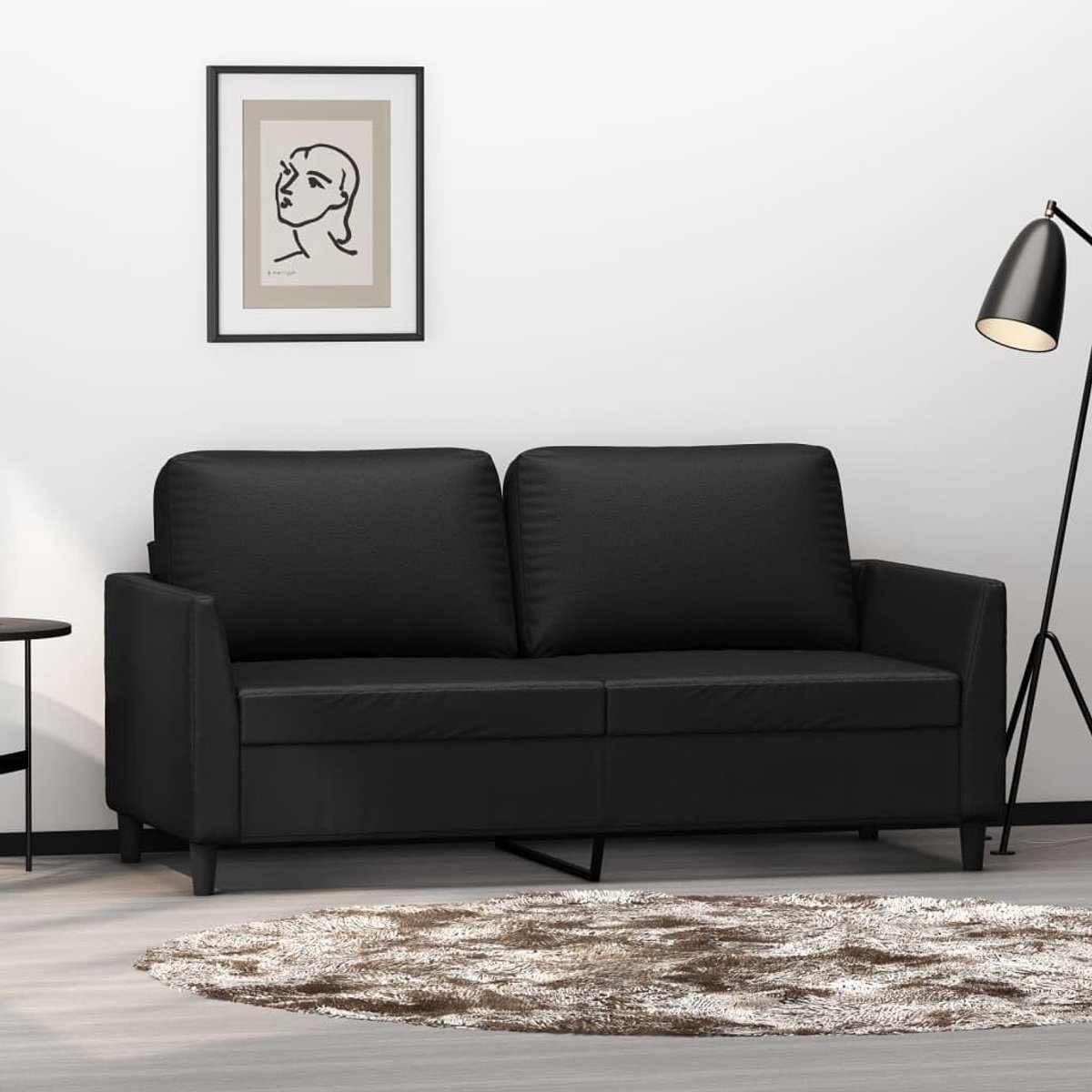 Moderne 2-zitsbank, zwart, 140 cm, gewatteerd, voor woonkamer/kantoor, kunstleer