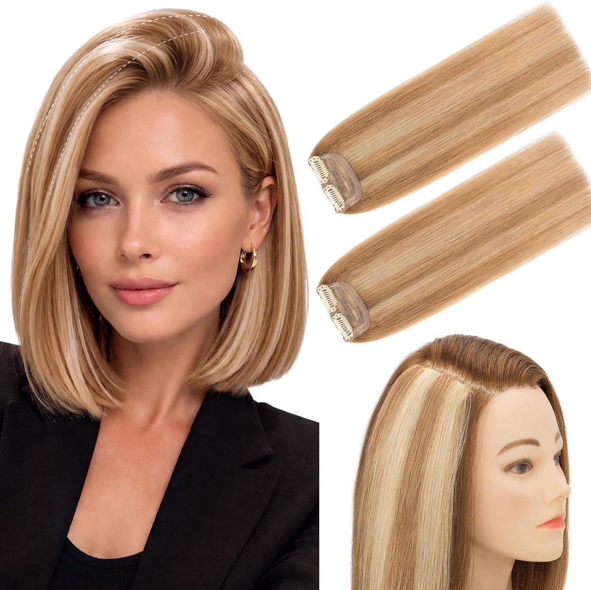 Clip in Extensions Echthaar Silk Lace Tressen 2Stücke Haarverlängering Haardelen 20g 20cm Volumineuze Aanzetten #12P613 Goudbruin mix Bleekblond
