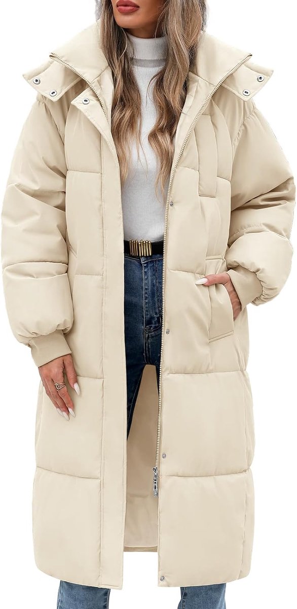 Winterjas voor dames, lang, warm, gewatteerd, waterafstotend, met capuchon