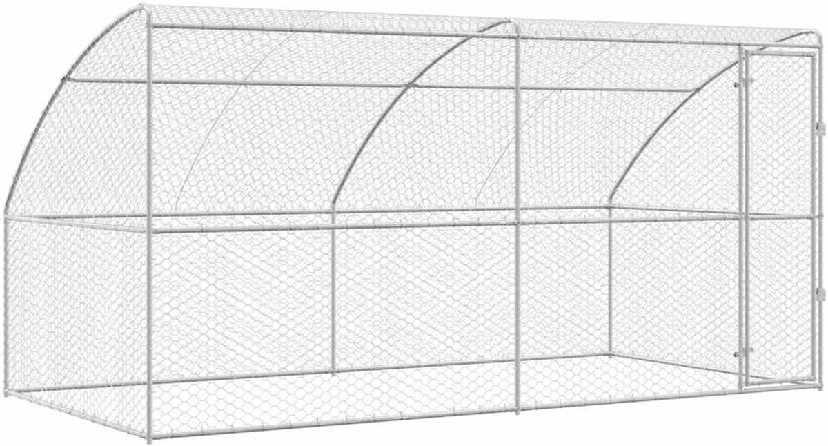2 stuks, zilver, 4 x 2 x 2 m, verzinkt staal, afsluitbaar vergrendelingssysteem, met netdak, modern design, onderhoudsvriendelijk, 400 x 200 x 200 cm, voor honden buitenshuis