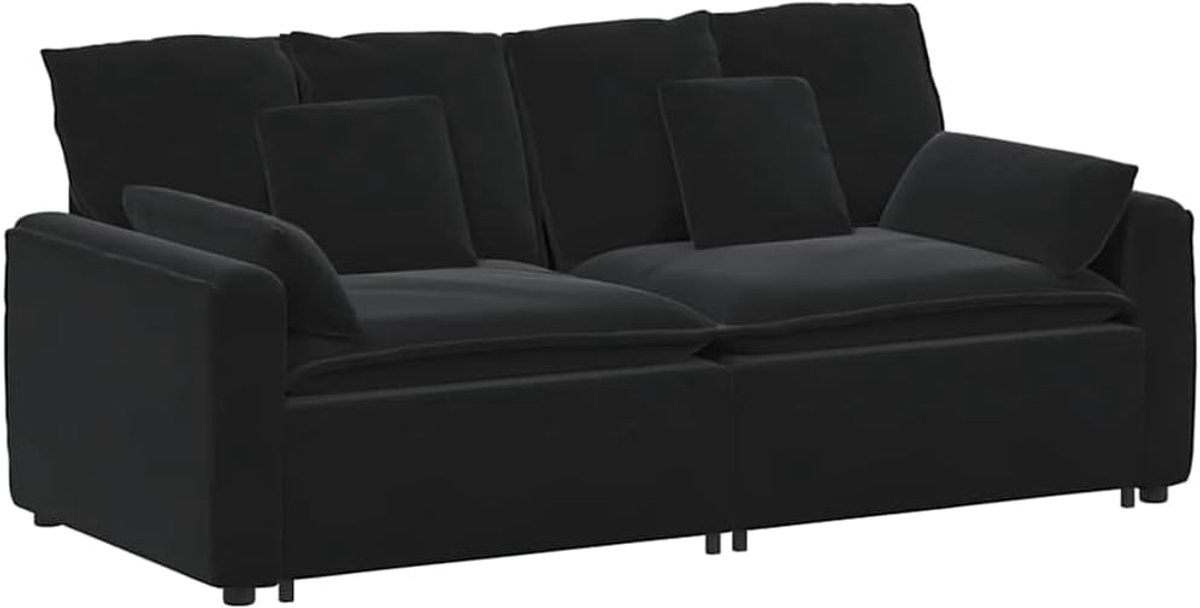 Modulaire bank met kussen, zwarte fluwelen stof, metalen frame