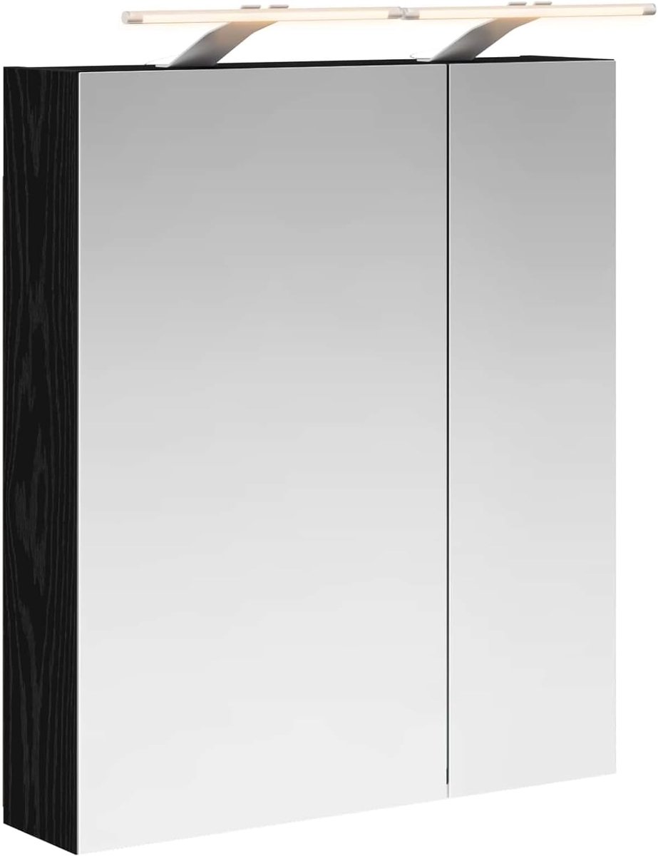 Badkamer spiegelkast zwart eiken look 60 x 14,5 x 70 cm, badkamerkast opbergkast voor make-up wastafel gastenbadkamer 889064
