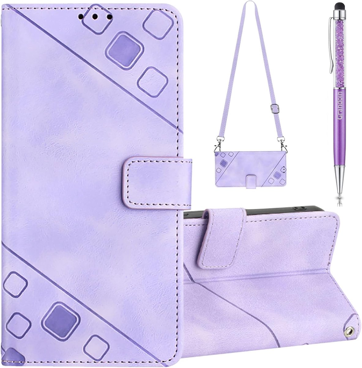 Compatibel met Samsung Galaxy S10 Plus hoesje, crossbody hoesje voor Samsung Galaxy S10 Plus, magnetisch flip lederen schokbestendig hoesje met verstelbaar nekkoord, sleutelkoord riem