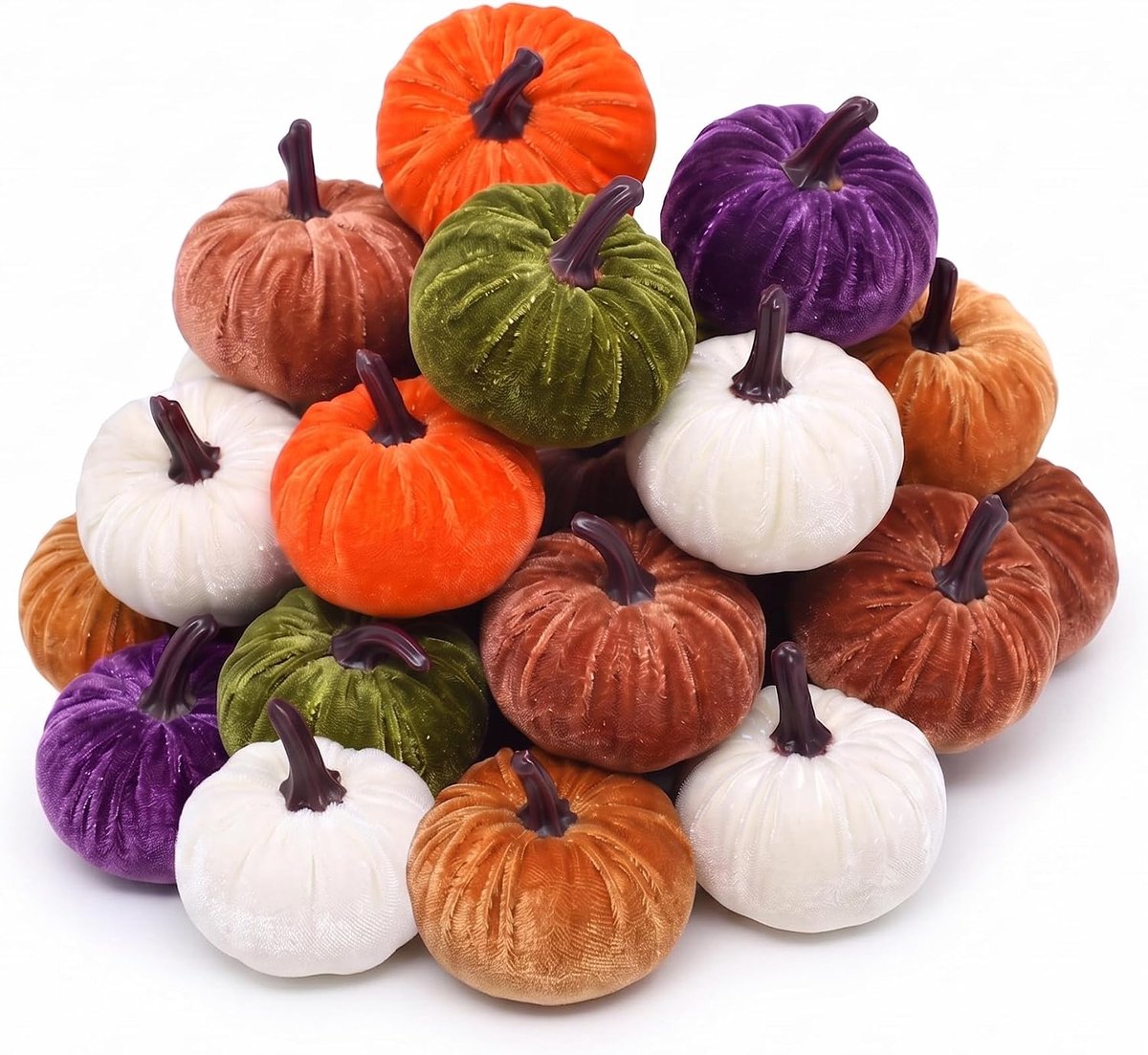 24 stuks kunstpompoenen, herfstdecoratie, kleine mini-pompoenen van fluweel, herfstoogst, tafeldecoratie voor Halloween, Thanksgiving, binnen