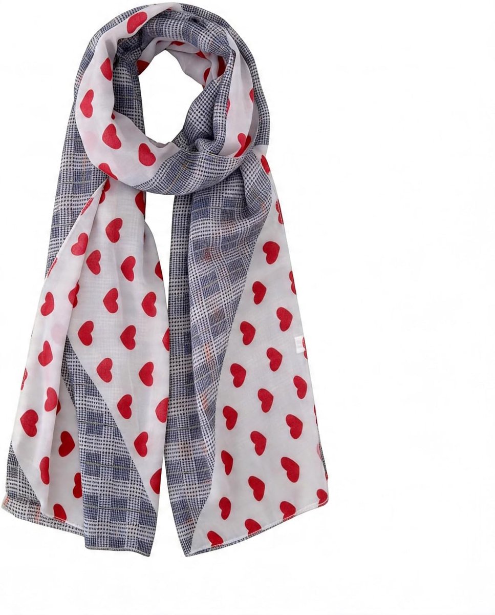 Leroy Chiffon Sjaal voor Dames, Grijze Hartjes en Ruiten, Licht en Doorschijnend, Lente/Zomer