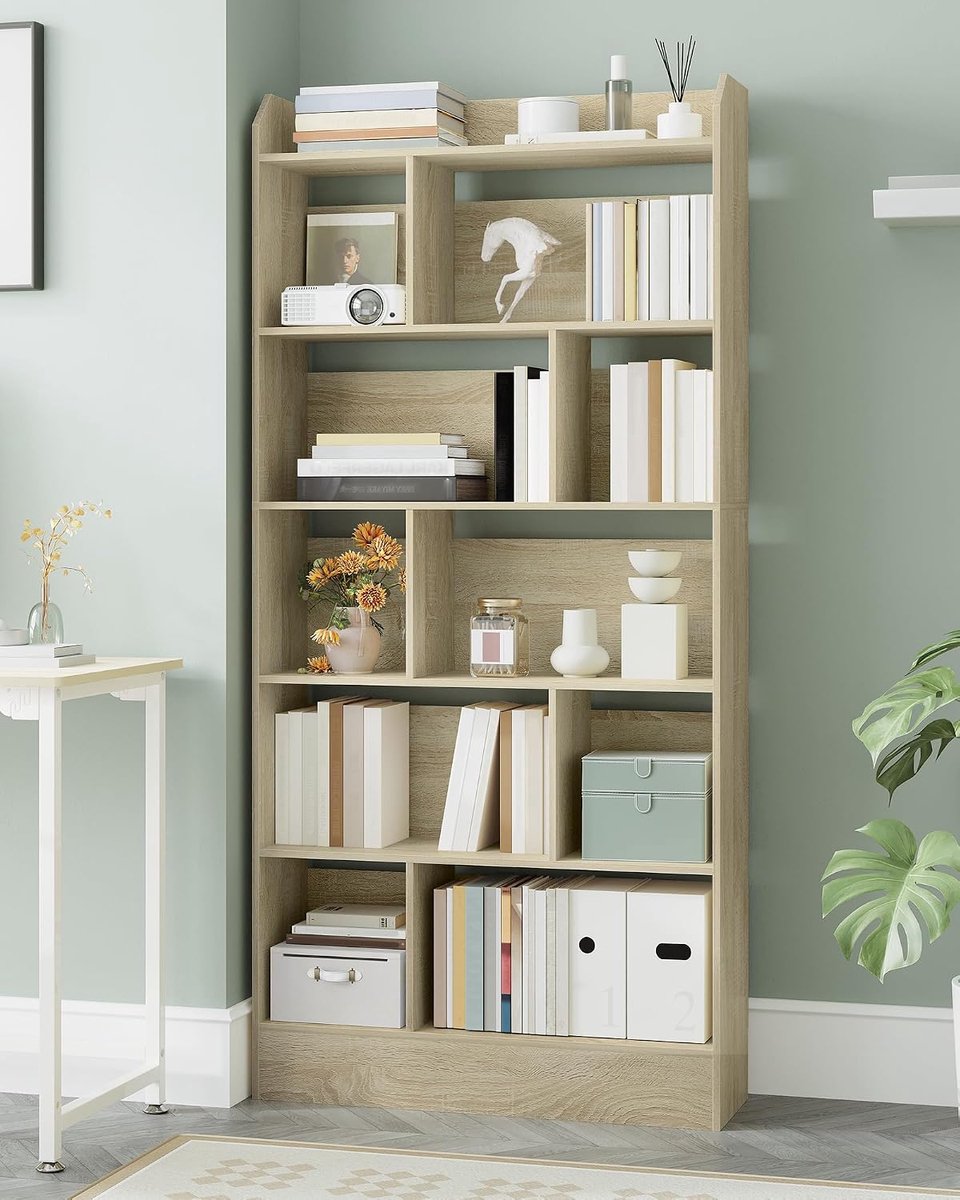 Boekenkast, Boekenkast met 6 Vakken, Opbergplank, Staande Plank, voor Woonkamer, Kantoor, Slaapkamer, 24 x 80 x 170 cm, Eikenkleur BC22816X