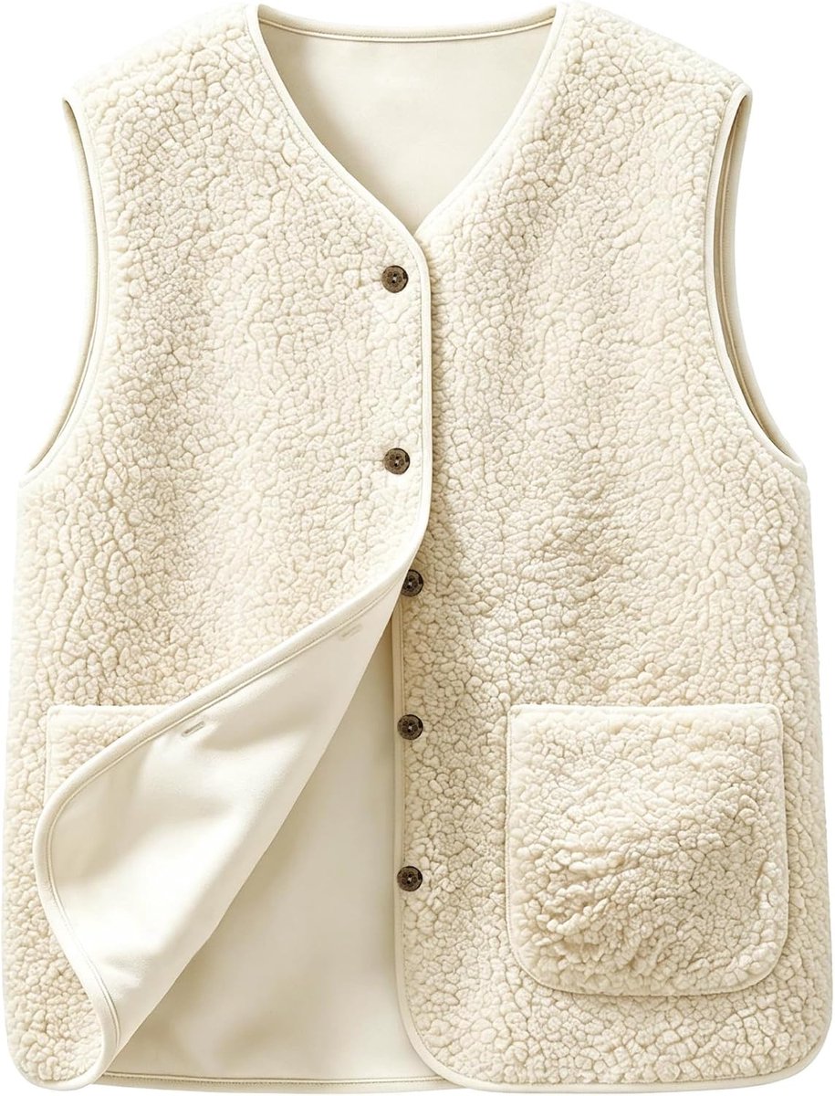 Dames fleece vest winter warm mouwloos sherpa teddy pluche vest effen V-hals dik bontvest casual jas met zakken pluizige outwear