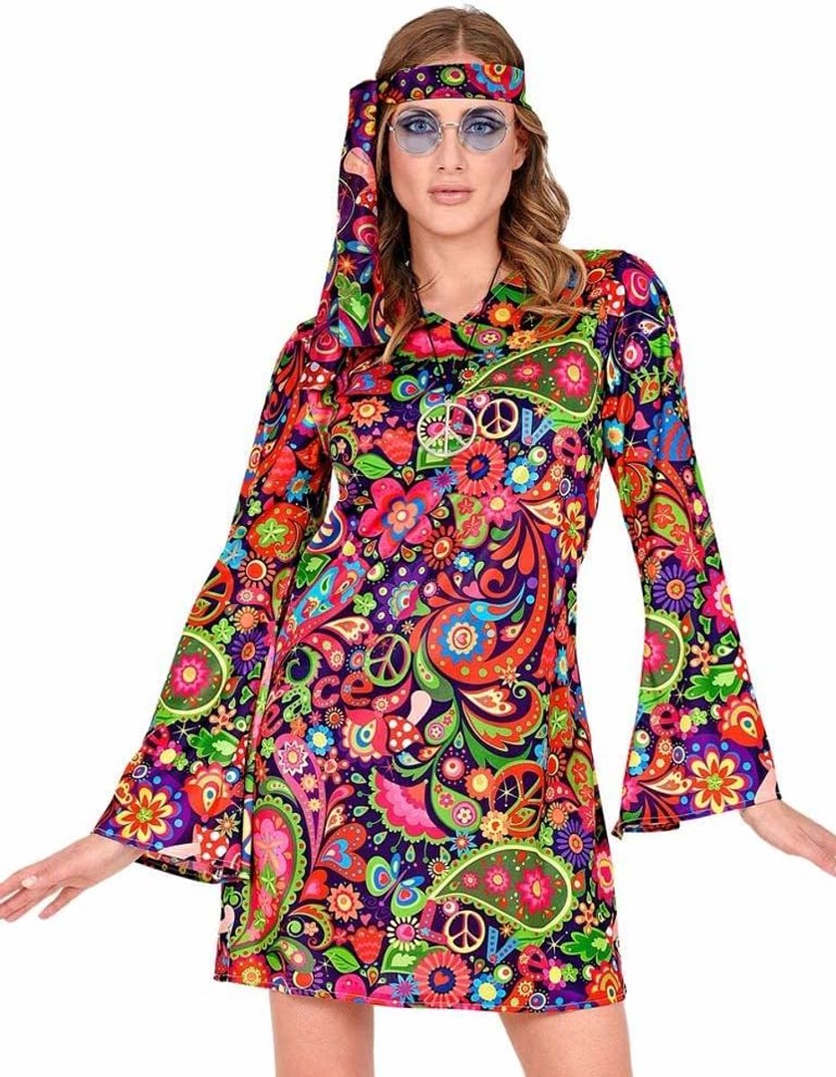 Widmann Milano Party Fashion - kostuum hippie girl, Flower Power, jaren 70, carnavalskostuum
