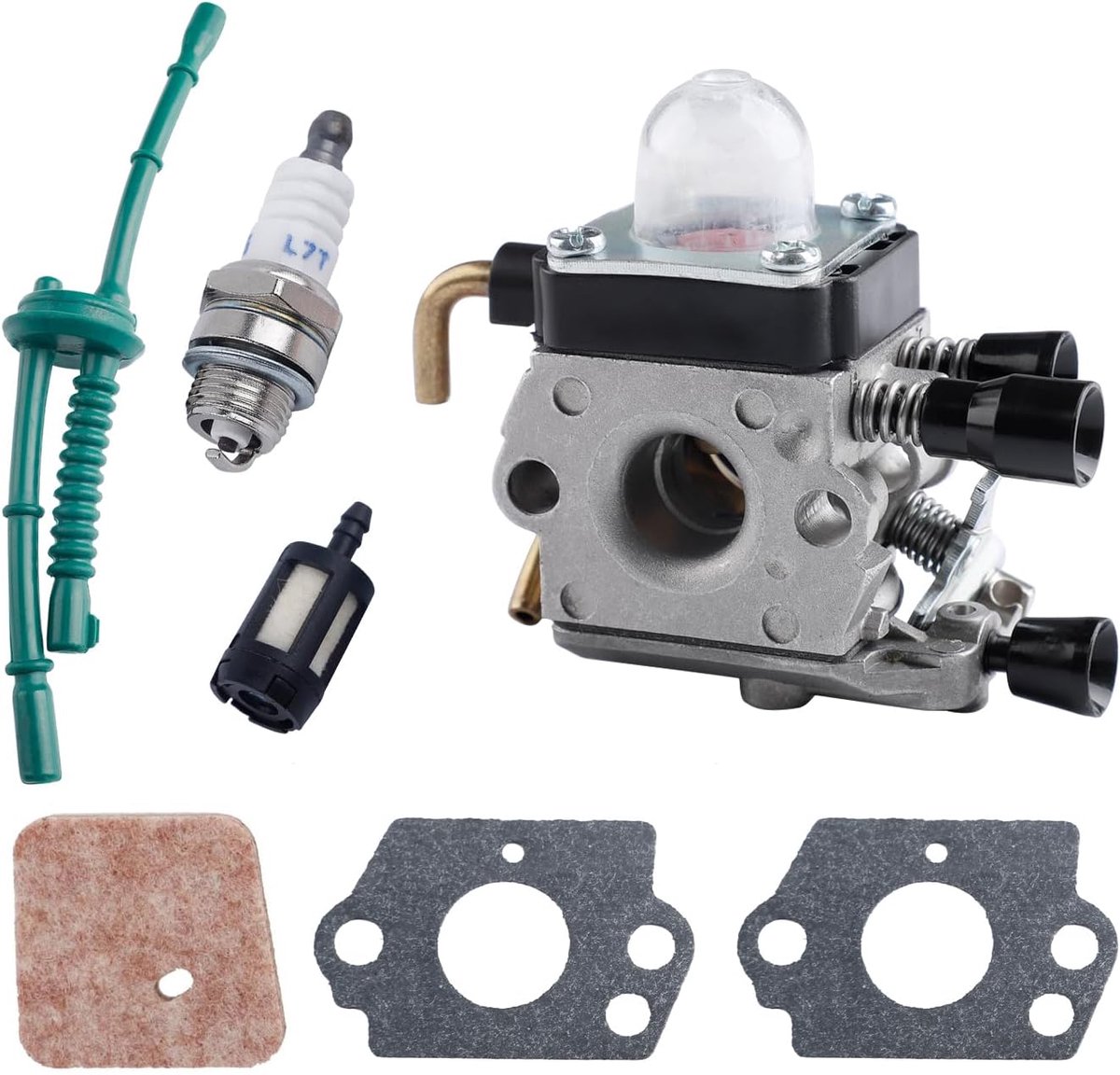 Carburatorset voor Stihl FS38 FS45 FS46 FS55 FS74 FS75 FS80 FS85 HL45 HL75 HS70 HS74 KM55 KM55R grasmaaier, carburateur met brandstofleidingsset, luchtfiltervervanging