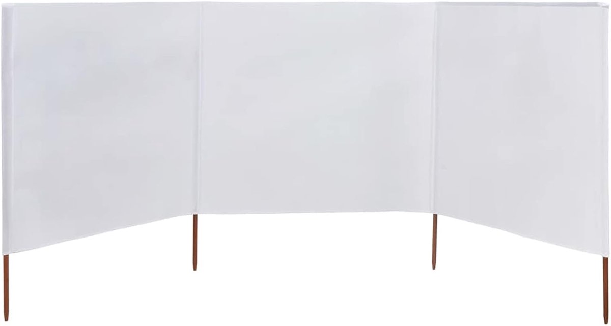 Strand windscherm met 3 panelen, stof, wit, zand, 400 x 160 cm, zijluifel voor buiten, tegen wind, zon en zicht, privacy tegen zon, wind, zicht voor tuin, terras, balkon