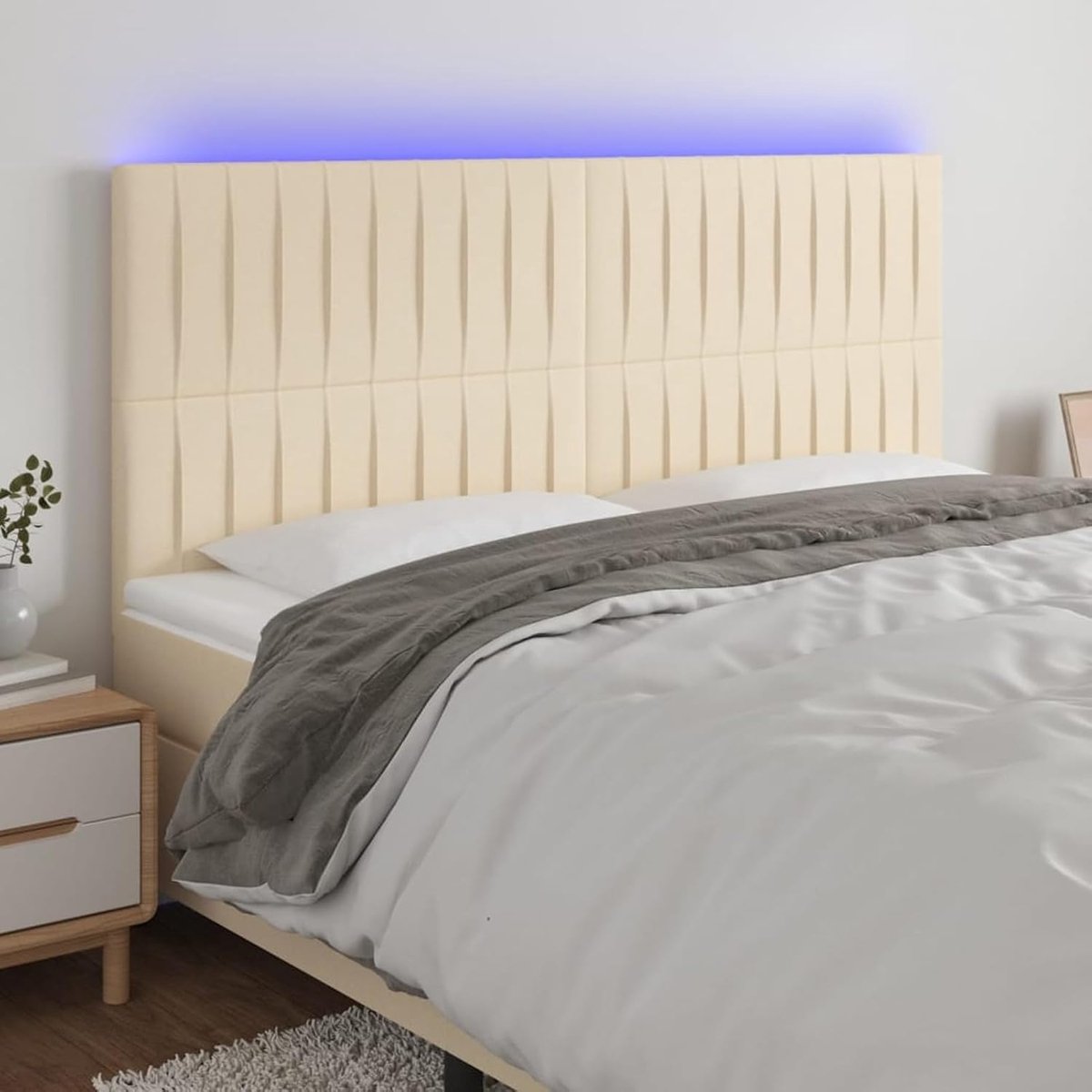 Led-hoofdeinde, crème, 180 x 5 x 118/128 cm, stof, bedhoofdeinde voor slaapkamer, hotel, volwassenen, kinderen, jongeren, tweepersoonsbed 3122681