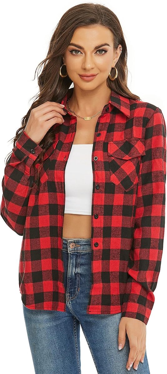Blouse dames geruit shirt lange mouwen casual boyfriend hemd bovenstuk button down hemdblouse plaid shirt top