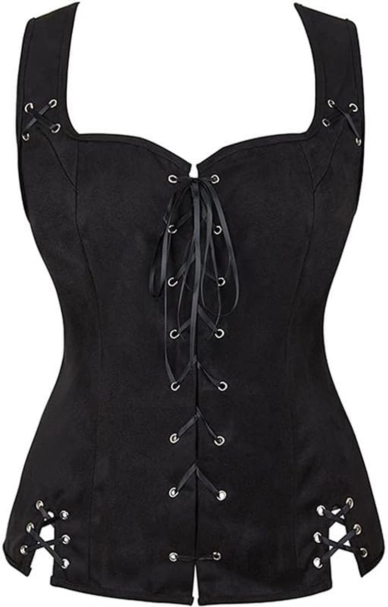 Sugar Damesvest, steampunk, middeleeuwen, victoriaans, renaissance, middeleeuws, gothic, retro, vintage, mouwloos, party, kant, V-hals, Halloween, lint