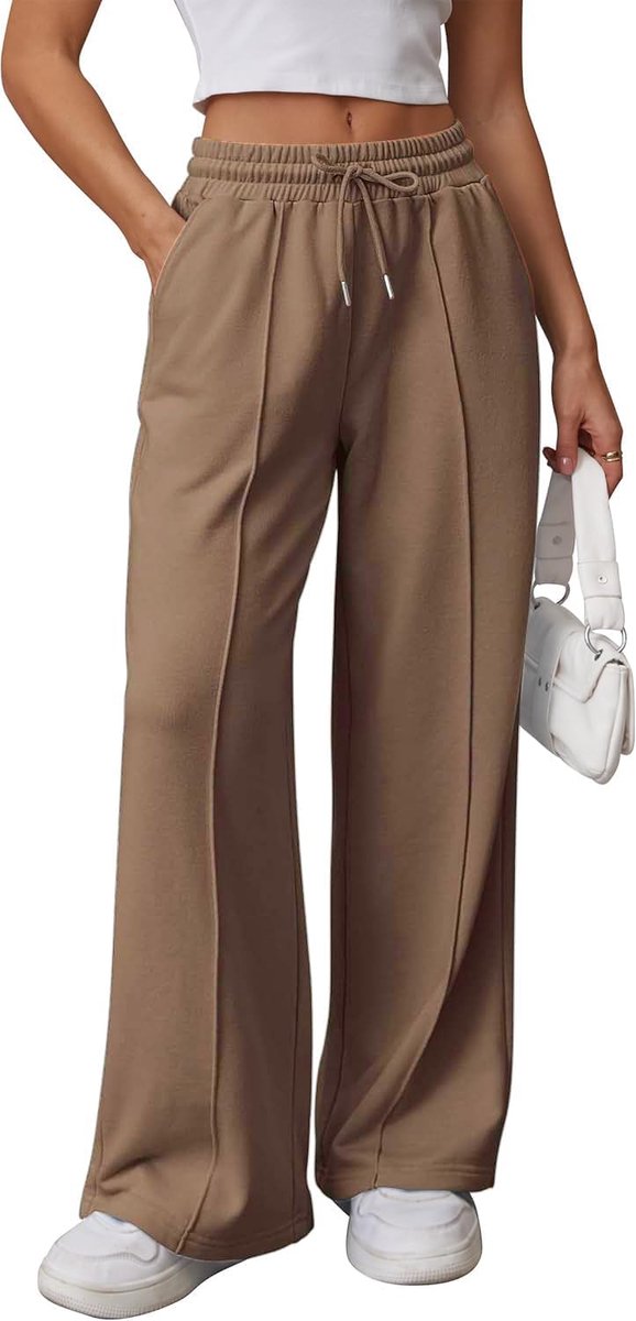 Trainingsbroek voor dames, breed, lang, met zakken en trekkoord, joggingbroek voor dames, herfst, met elastische tailleband, effen, casual, yoga, sweatpants, baggy