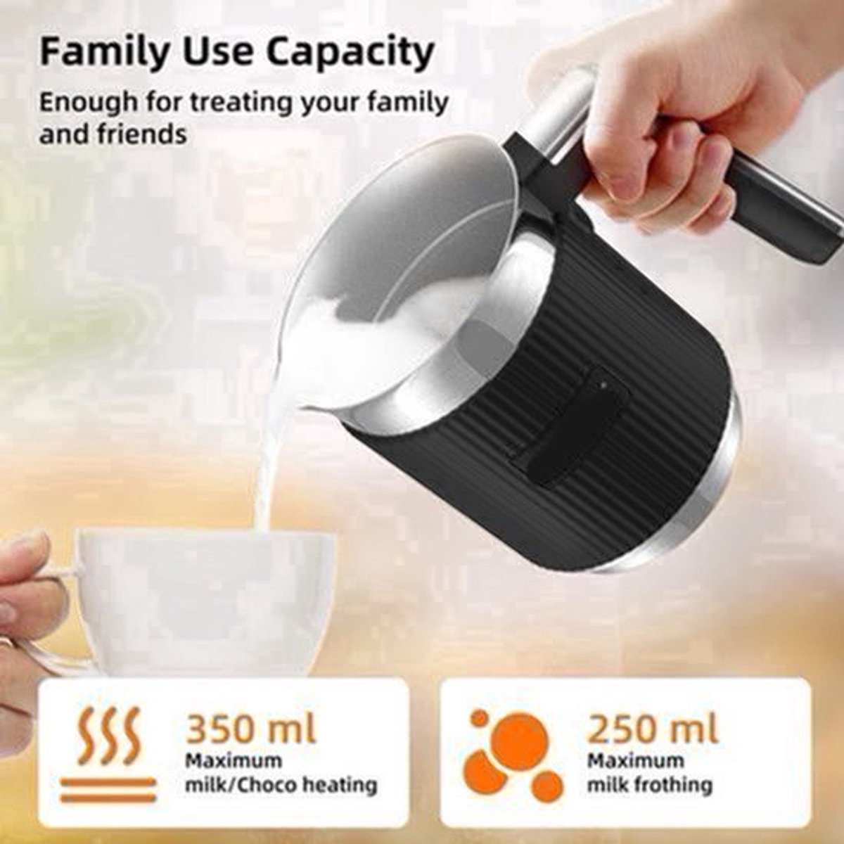 Melkopschuimer - Melkopschuimer Electrisch - Milk Frother - 5-in-1 – Warm & Koud Schuim – Warme Chocolademaker – Vaatwasserbestendig