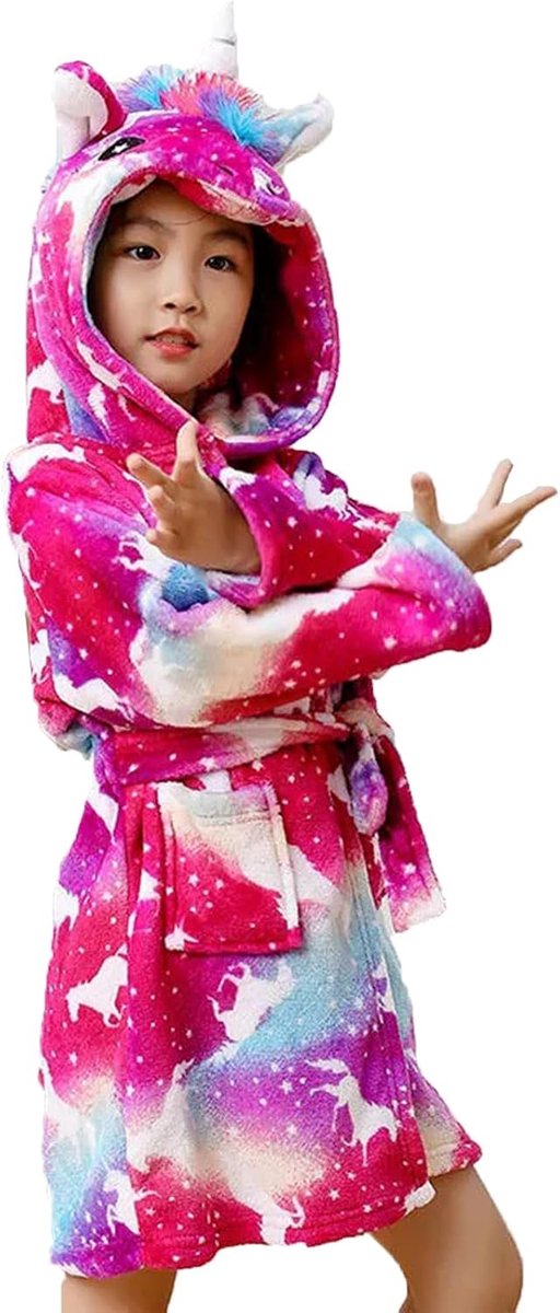 Badjas voor kinderen, meisjes, zachte flanellen pyjama met capuchon, warme kleding thuis voor 3-11 jaar