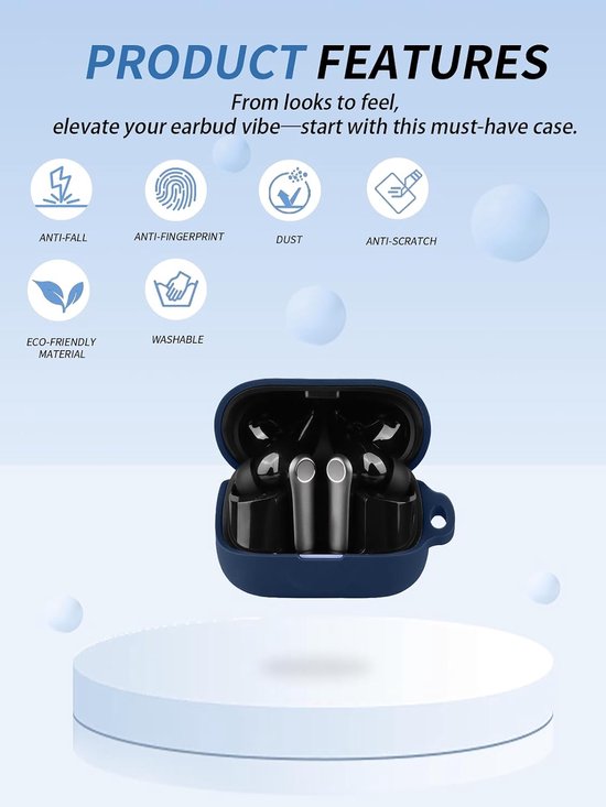 Hoes voor EarFun Air Pro 4+ oordopjes, zachte siliconen beschermhoes, compatibel met EarFun Air Pro 4 Plus, met koord, stofdicht, stootvast en duurzaam, blauw — afbeelding 2