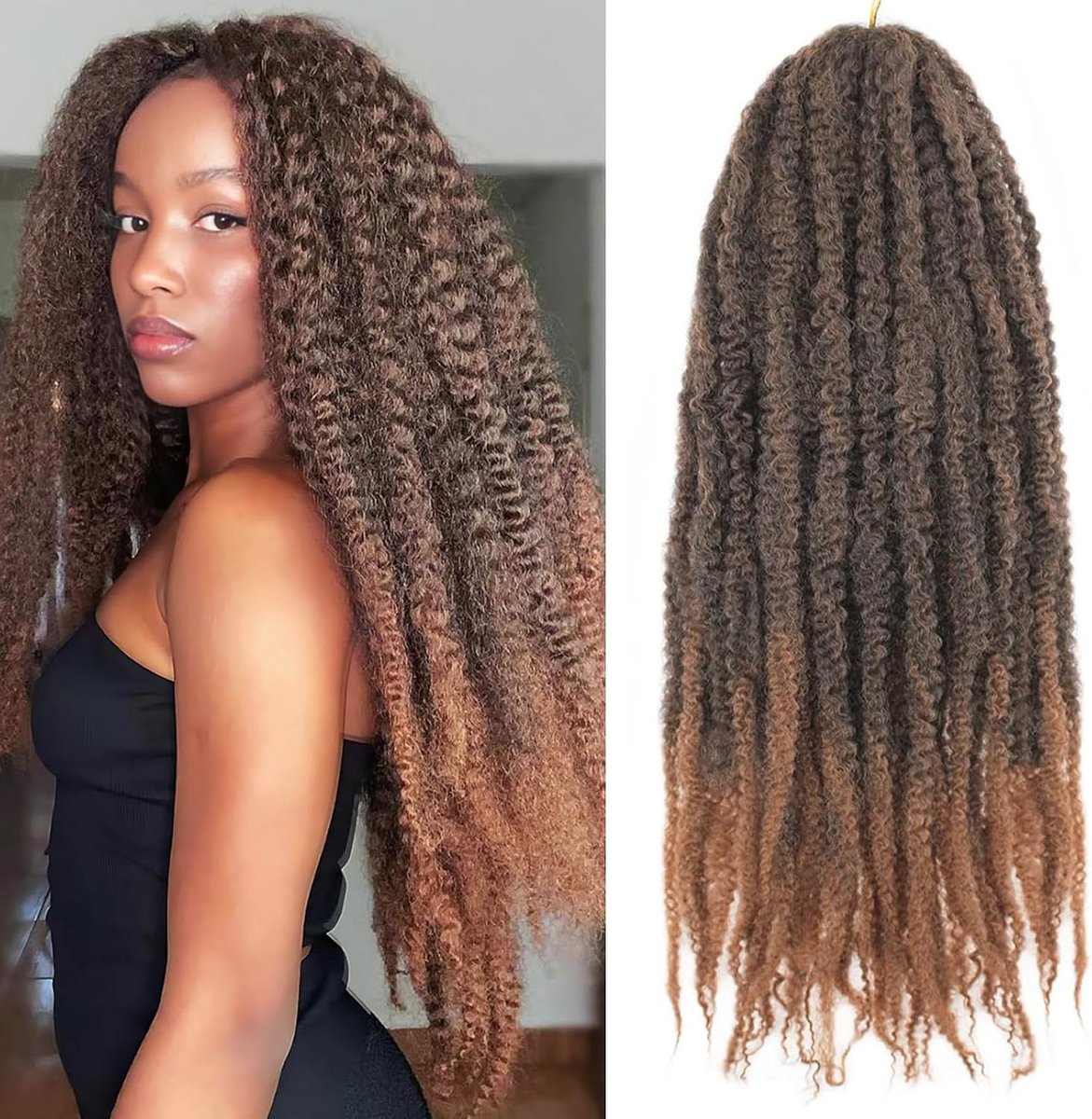 Twist-vlechten Afro Kinky Curly Cubaanse Twist-haar Marley Twists Gehaakte Vlechten Synthetische Senegalese Twists Gehaakte Haarextensies voor Vrouwen (T30#, 56 cm/6-packs)