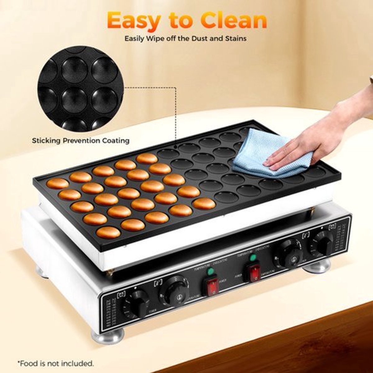 Elektrische Wafel- En Pannenkoekenmaker - 1800W - 50 Gaten - RVS - Zilver - Voor Commercieel Gebruik