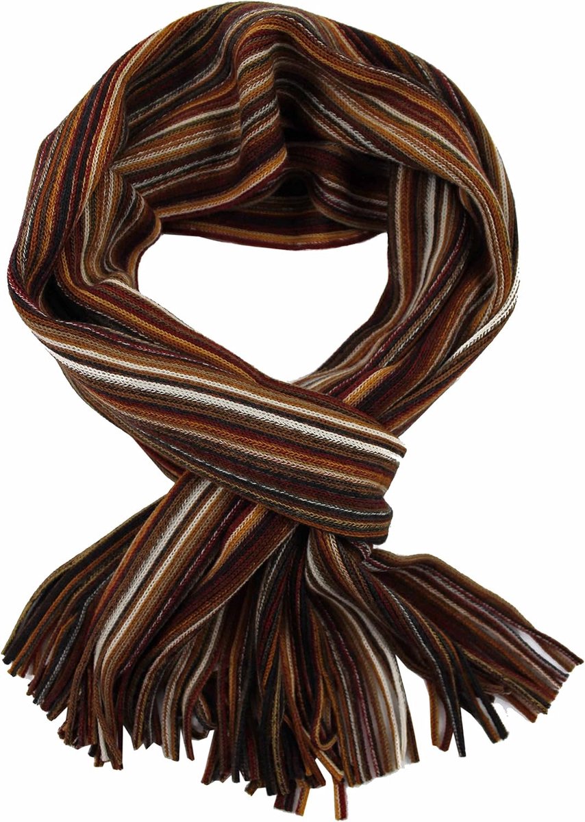 Gebreide sjaal Streepsjaal modieus bruin veelkleurig 100% wol (Merino) R-604