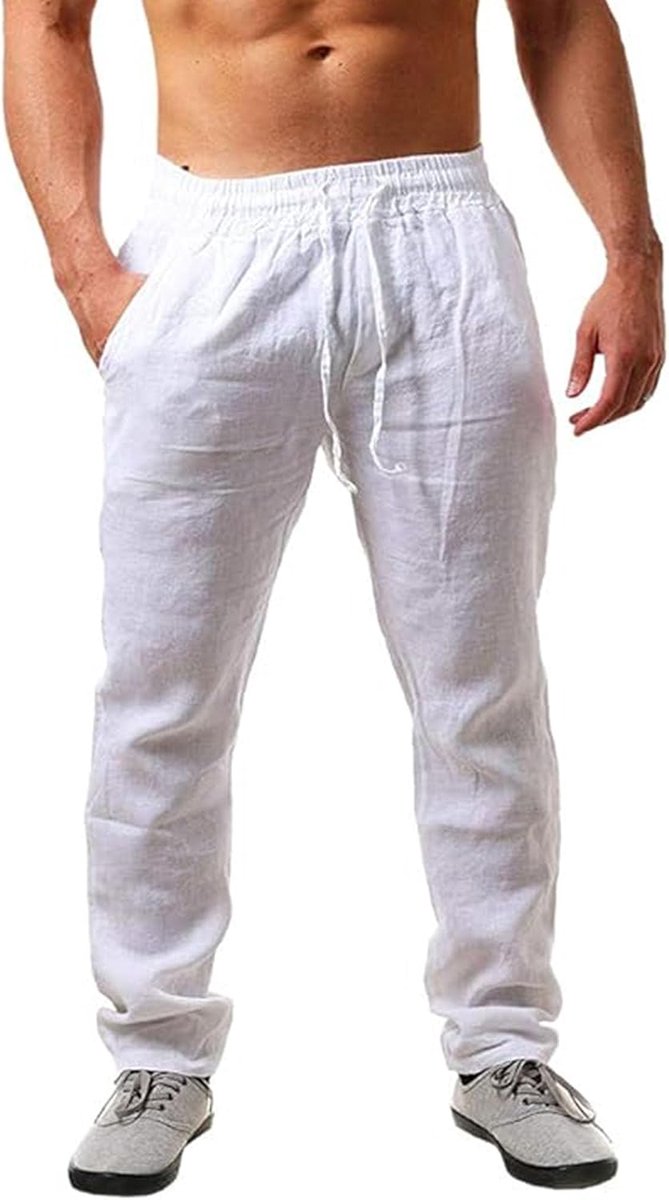 Broek heren zomer herfst losse casual linnen broek met zakken elastische tailleband M-3XL