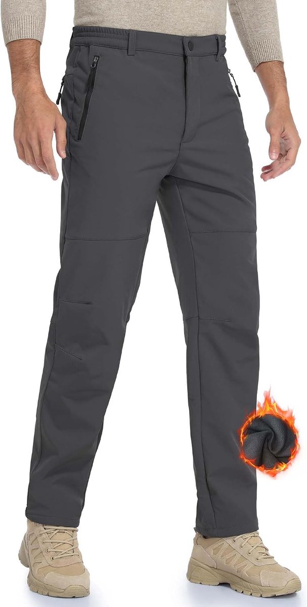 Wandelbroek voor heren, waterdicht, winddicht, outdoorbroek, softshellbroek, outdoorbroek, warm met zakken met ritssluiting
