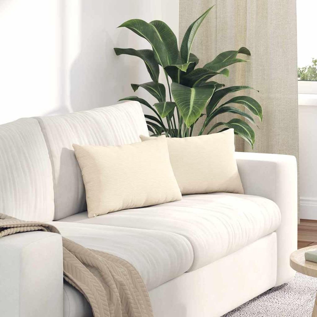 2 stuks bankkussens, crème, 50 x 30 cm, corduroy met afneembare hoezen, woonkussen voor bank en lounge, zachte polyestervulling, ritssluiting voor eenvoudige reiniging, crème