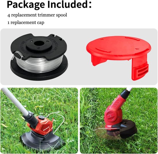 spoel voor Einhell GE-CT 18/28 Li en GE-CT 18/28 Li TC, nylon strimmer accessoires, 4,9 m lang, 1,6 mm diameter (4 spoelen + 1 dop) — afbeelding 4