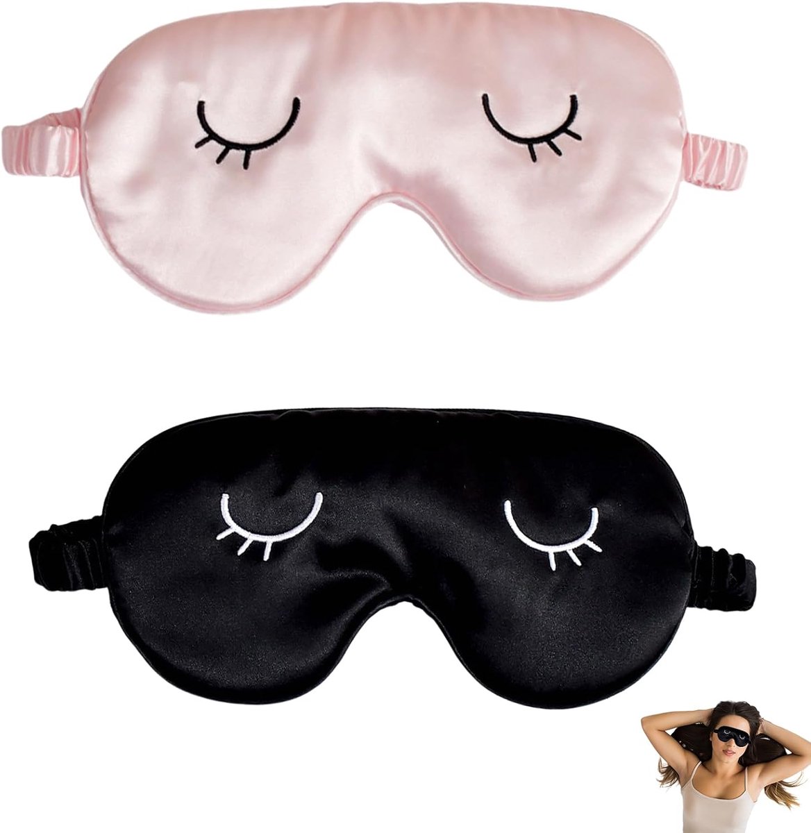 2 stuks slaapmasker voor kinderen, slaapmasker voor vrouwen, slaapbril voor dames, comfortabel, oogmasker, slaapmasker voor reizen en thuis, oogklep, slapen, zacht slaapmasker, zijde en slaapmasker