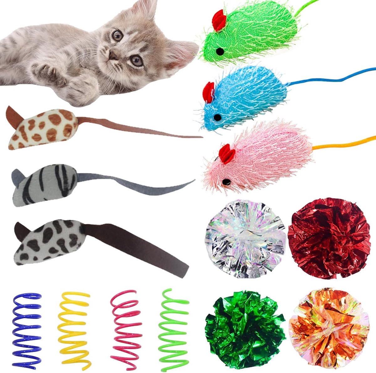 14 stuks kattenkruid, speelgoed, kat, Kerstmis, kattenspeelgoed met kattenkruid, muis voor katten, speelgoed, muizen, interactieve kattenspeelgoedset voor katten van alle leeftijden
