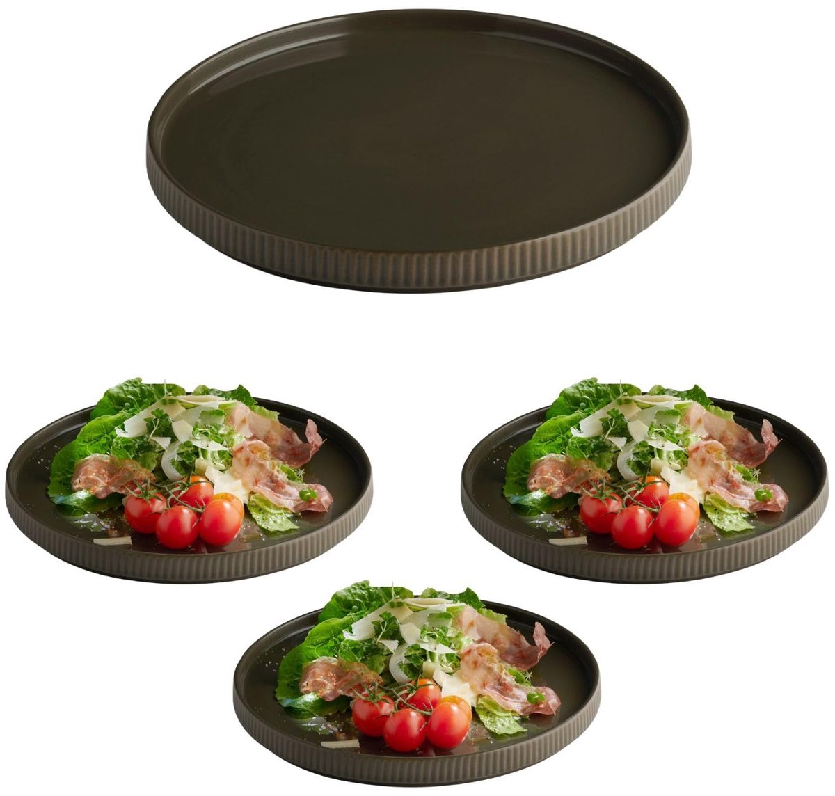 APS The Grid Dinerbord - Bordenset - Porseleine borden - Stapelbaar - Bruin - 26 cm (3 stuks)