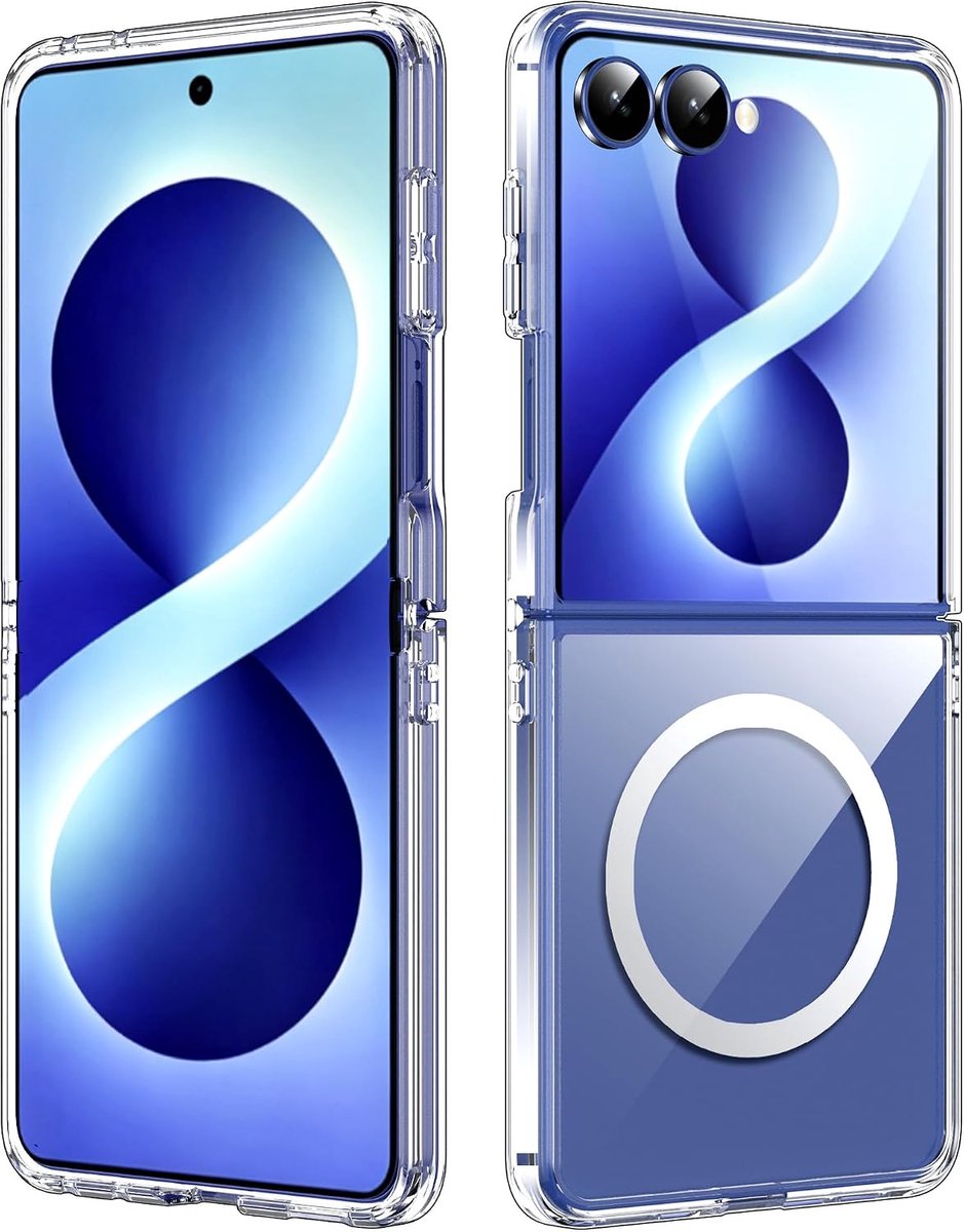 Hoes voor Samsung Galaxy Z Flip 8, magnetische beschermhoes, robuuste PC-achterkant + stootvaste TPU-rand, compatibel met MagSafe, anti-geel, antislip en schokbestendig, transparant