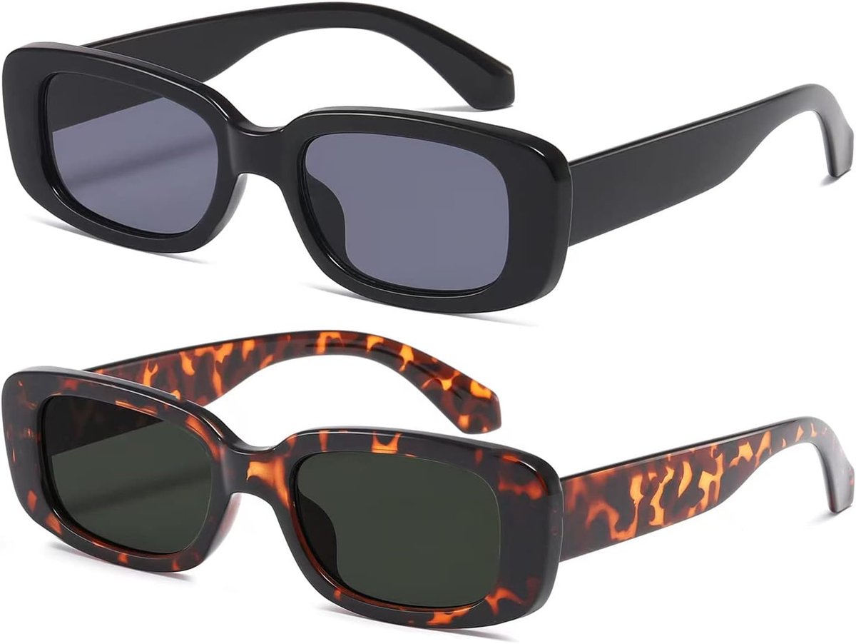 K1200 Rechthoekige zonnebril voor dames, heren, trendy, retro, modieuze bril uit de jaren 90, vintage, UV 400-bescherming, vierkant glazen