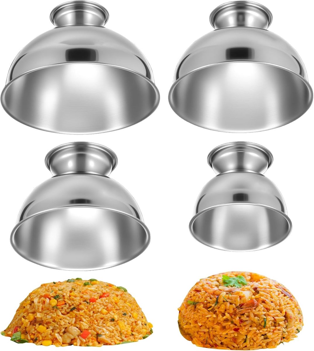 4 stuks rijstvormen van roestvrij staal, rijstvormer, rijstpersvorm, 4 maten, ronde eiervorm, voor het serveren van sushi, voor thuis, restaurant en als decoratie (zilver, 4)